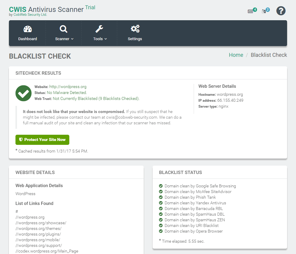 screenshot of CWIS Antivirus Scanner